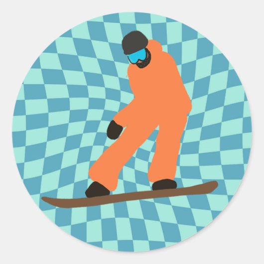 Sticker Rond Freeride Snowboardeur En Costume Orange À damiers (Devant)