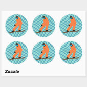 Sticker Rond Freeride Snowboardeur En Costume Orange À damiers (Feuille)