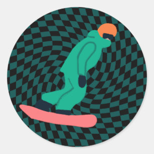 Sticker Rond Freeride Snowboardeur En Costume Vert À damiers