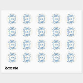 Sticker Rond French Blue Botanical Crest Wedding Monogram (Feuille)