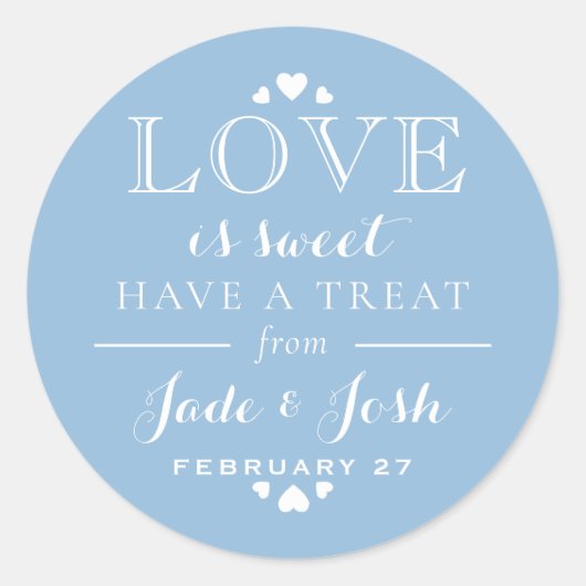 Sticker Rond French Blue Hearts L'amour est doux Mariage Favor (Devant)