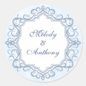 Sticker Rond French Blue Ornate Monogram Wedding Seal (Devant)