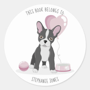 Sticker Rond French Bulldog Birthday Ce livre appartient à