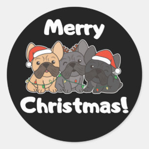 Sticker Rond French Bulldog Christmas Animaux mignons Chiens Cl