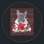 Sticker Rond French bulldog Christmas Lights Ugly Sweater Dog<br><div class="desc">Don de chien | French Bulldog Christmas Lights Ugly Sweater Chien. Cadeau pour amoureux de Bulldog,  offrez un cadeau pour amoureux de Bulldog,  il les aidera à se sentir heureux!</div>