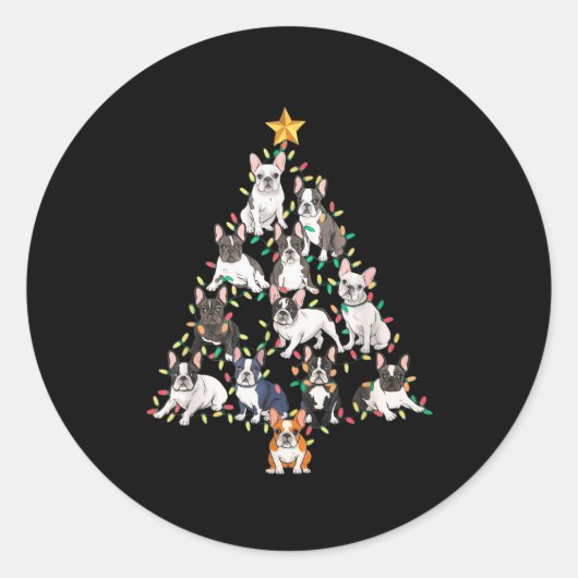 Sticker Rond French Bulldog Christmas Tree Frenchie Dog Xmas Pa (Devant)