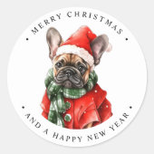 Sticker Rond French Bulldog Festit mignonne joyeux Noël (Devant)