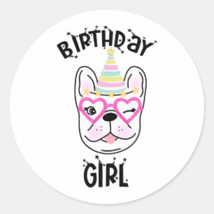 Sticker Rond French Bulldog Frenchie Anniversaire Thème