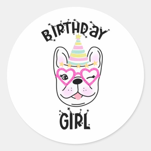Sticker Rond French Bulldog Frenchie Anniversaire Thème (Devant)