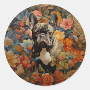 Sticker Rond French Bulldog Frenchie Garden Tapestry Anniversai