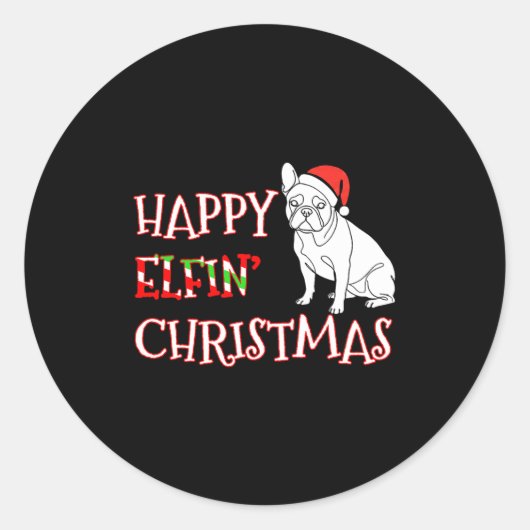 Sticker Rond French Bulldog Funny Santa Hat Happy Elfin Christm (Devant)