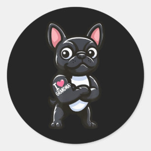 Sticker Rond French Bulldog I Love Grand-mère Funny Chien Tatto