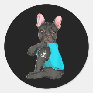 Sticker Rond French Bulldog I Love Papa Tattoo Apparel, Chien P