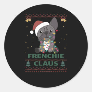 Sticker Rond French Bulldog jeu de Noël FRENCHIE CLAUS