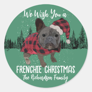 Sticker Rond French Bulldog Noël Chien personnalisé Frenchie