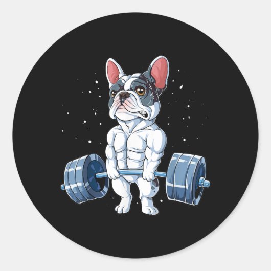 Sticker Rond French Bulldog Poids Funny Deadlift Gym (Devant)
