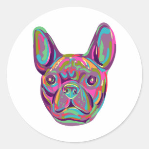 Sticker Rond French Bulldog Tête Française Pop style art