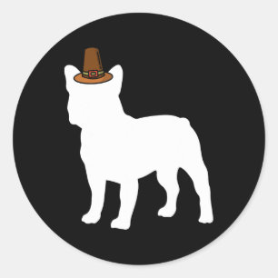 Sticker Rond French Bulldog Thanksgiving Day Dog Puppy Lover Au