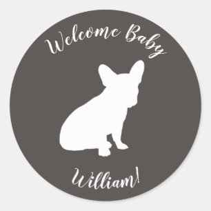 Sticker Rond French Bulldog Theme Party - Baby shower neutre
