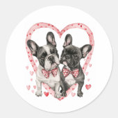 Sticker Rond French Bulldog Valentines Day Frenchie Dog Cadeau (Devant)