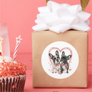 Sticker Rond French Bulldog Valentines Day Frenchie Dog Cadeau