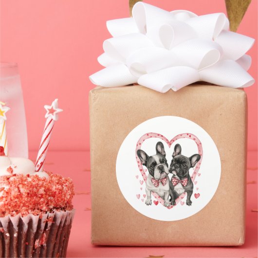 Sticker Rond French Bulldog Valentines Day Frenchie Dog Cadeau (Fête)