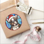 Sticker Rond French Bulldog Vitrail Christmas<br><div class="desc">Élevez votre décor de vacances avec ce magnifique ornement de Noël en vitrail. Conçu avec une attention minutieuse aux détails, ce chef-d'oeuvre ornemental saisit l'essence du charme canin. Ses couleurs vives et son design complexe évoquent un sentiment de chaleur et de joie, ajoutant une touche d'élégance à votre arbre. Fabriqué...</div>