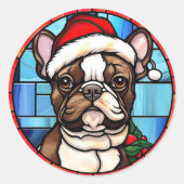 Sticker Rond French Bulldog Vitrail Christmas (Devant)