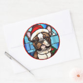 Sticker Rond French Bulldog Vitrail Christmas (Enveloppe)