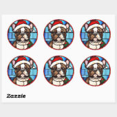 Sticker Rond French Bulldog Vitrail Christmas (Feuille)