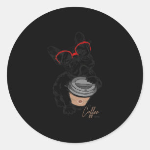 Sticker Rond French Bulldog With Gles Coffee Cadeau