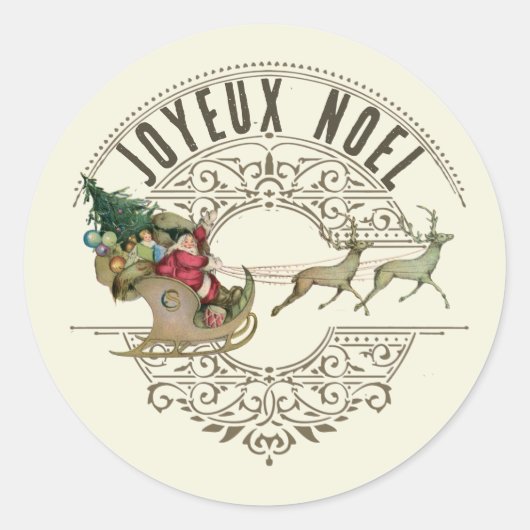 Sticker Rond French Joyeux Noel Père Noël Reindeer Joyeux Noël (Devant)
