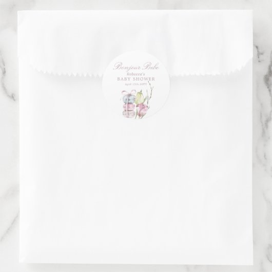 Sticker Rond French Macaron Bonjour Bebe Paris Baby shower (Sac)