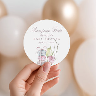 Sticker Rond French Macaron Bonjour Bebe Paris Baby shower