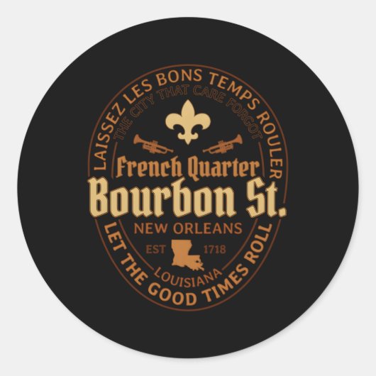 Sticker Rond French Quer Bourbon St New Orleans (Devant)