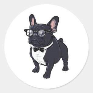 Sticker Rond Frenchie dans Tuxedo avec lunettes