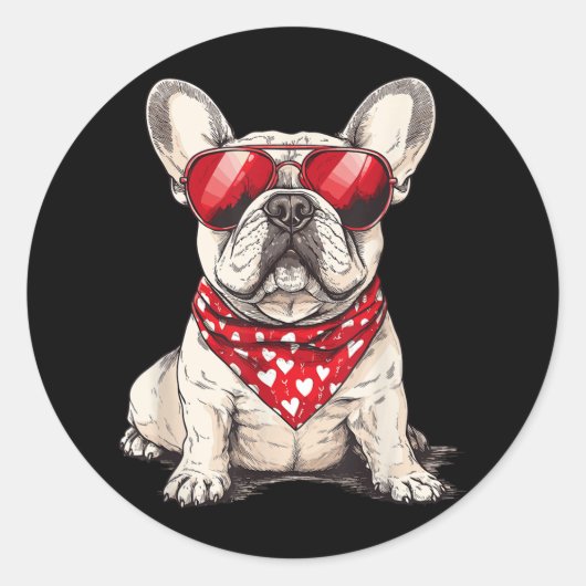 Sticker Rond Frenchie Heart Bandana Cool French Bulldog Lover V (Devant)