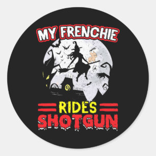 Sticker Rond Frenchie Rides Shotgun Halloween