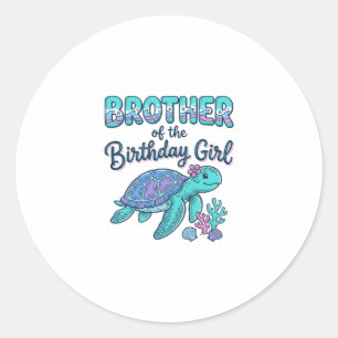 Sticker Rond Frère de la chemise de tortue de mer de la fille d