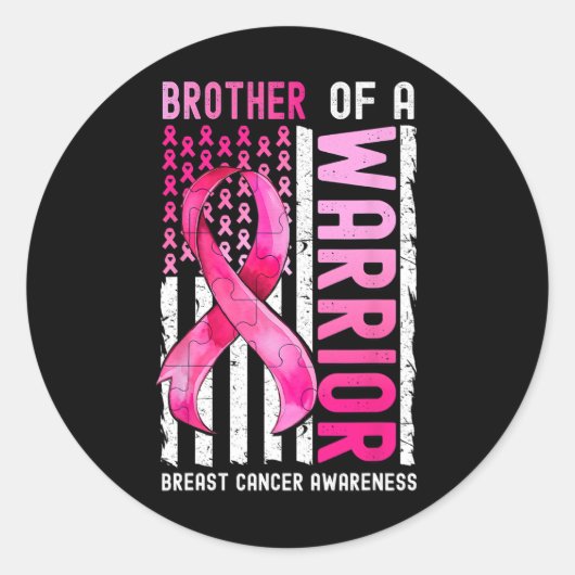 Sticker Rond Frère D'Un Guerrier Cancer Du Sein Usa (Devant)