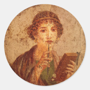 Sticker Rond Fresco of sappho in Pompeii