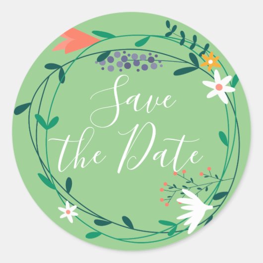 Sticker Rond Fresh Spring Floral Garland Enregistrer la date (Devant)