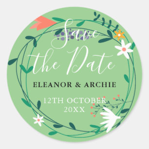 Sticker Rond Fresh Spring Floral Garland Enregistrer la date