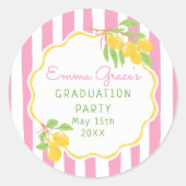 Sticker Rond Freshly Graduated Lemon Pink Stripes Graduation (Devant)