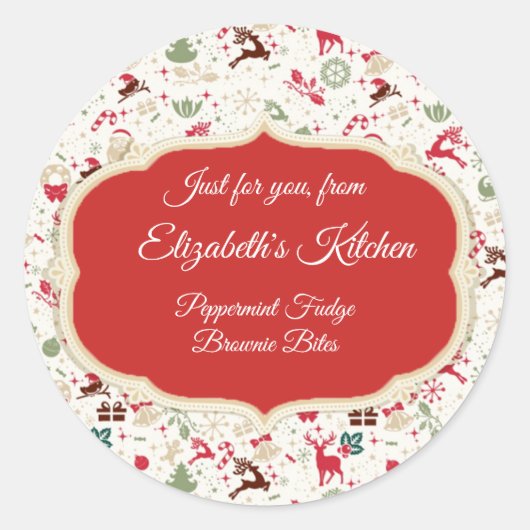 Sticker Rond Friandises de Noël, "De la cuisine de", Personnali (Devant)