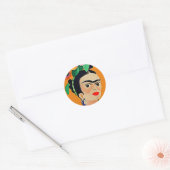 Sticker Rond Frida Kahlo autocollant, arrière - plan orange (Enveloppe)