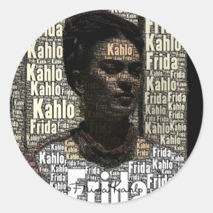 Sticker Rond Frida Kahlo Lettering Portrait