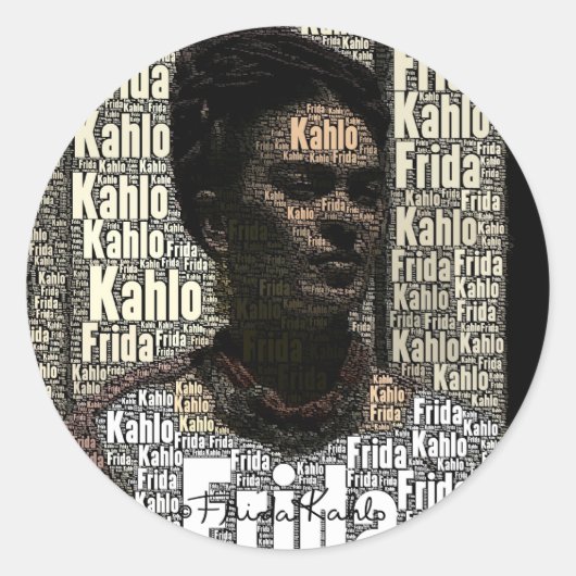 Sticker Rond Frida Kahlo Lettering Portrait (Devant)