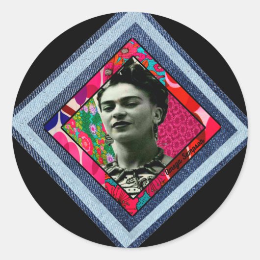 Sticker Rond Frida Kahlo Retro Denim Diamond (Devant)