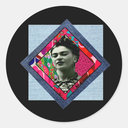 Sticker Rond Frida Kahlo Retro Pink Denim (Devant)